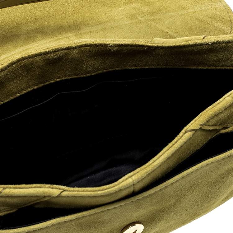 Pre Owned Yves Saint Laurent Green Suede Shoulder Bag