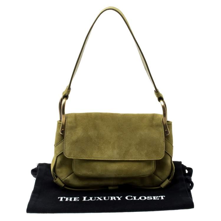 Pre Owned Yves Saint Laurent Green Suede Shoulder Bag