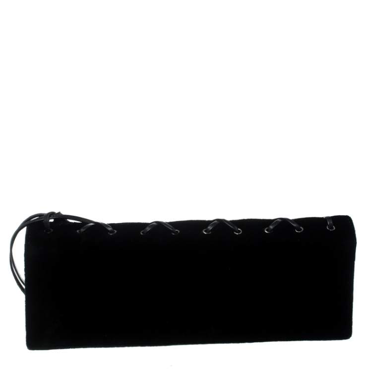 Pre Owned Yves Saint Laurent Black Velvet Lace Up Clutch