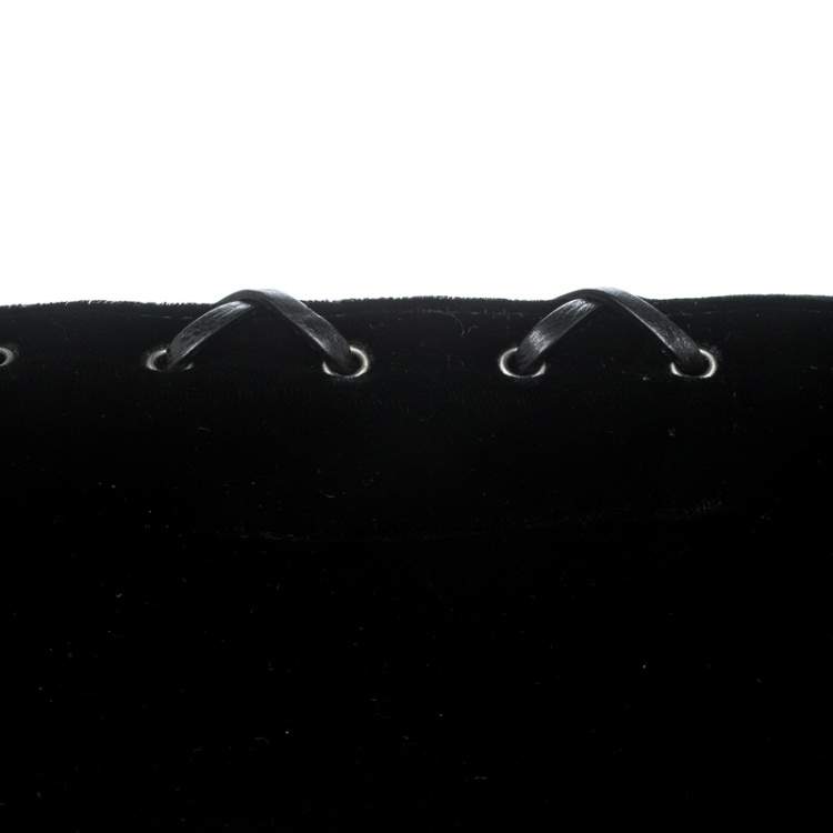 Pre Owned Yves Saint Laurent Black Velvet Lace Up Clutch
