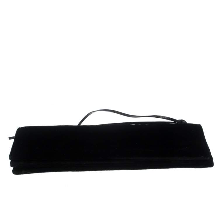 Pre Owned Yves Saint Laurent Black Velvet Lace Up Clutch