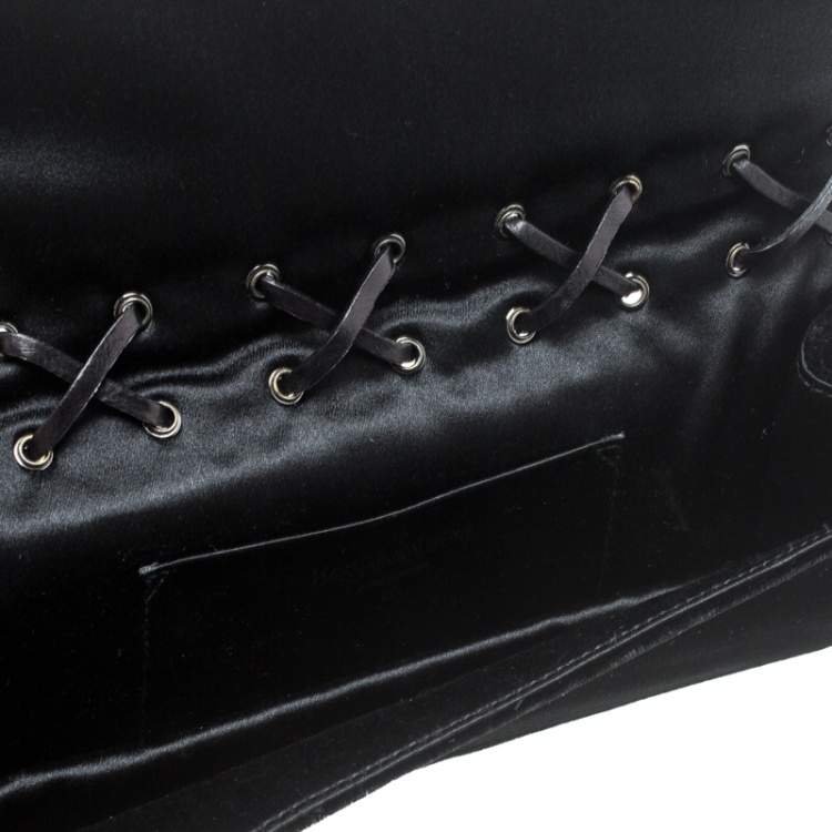 Pre Owned Yves Saint Laurent Black Velvet Lace Up Clutch