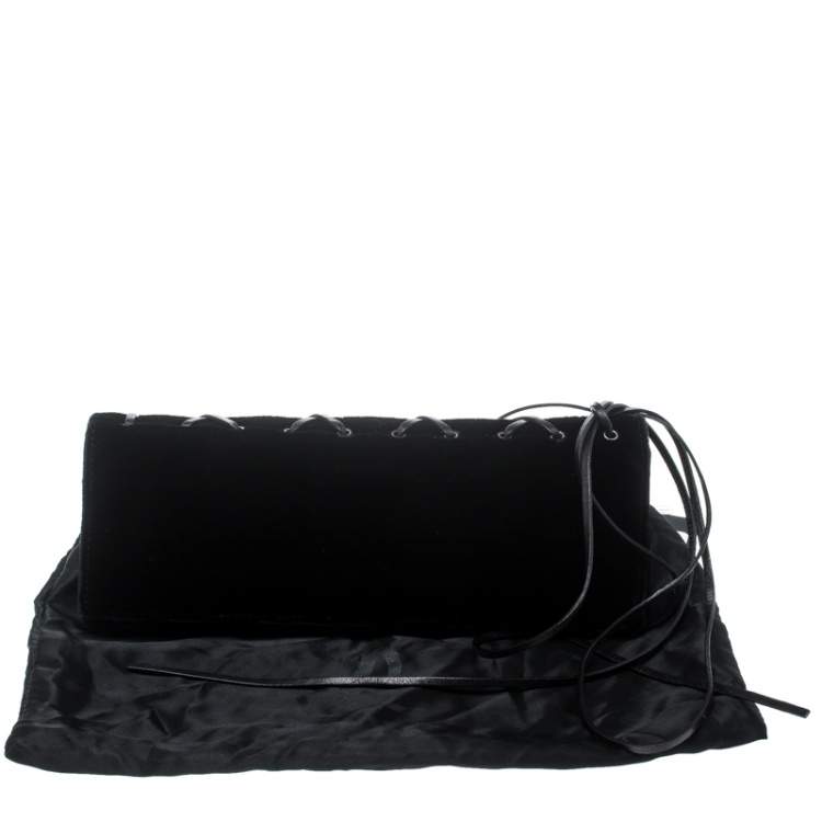 Pre Owned Yves Saint Laurent Black Velvet Lace Up Clutch