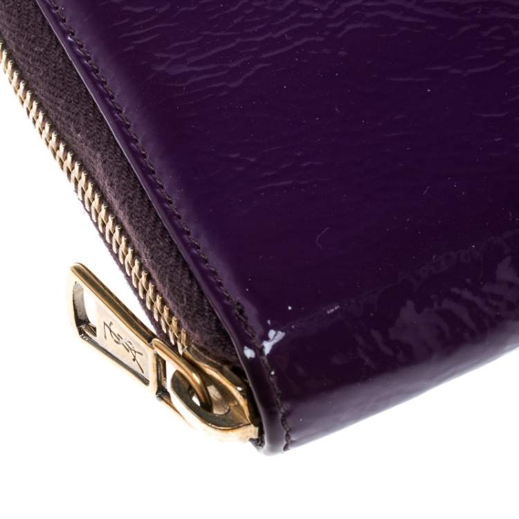 Pre Owned Yves Saint Laurent Purple Patent Leather Belle de Jour Zip Around Wallet