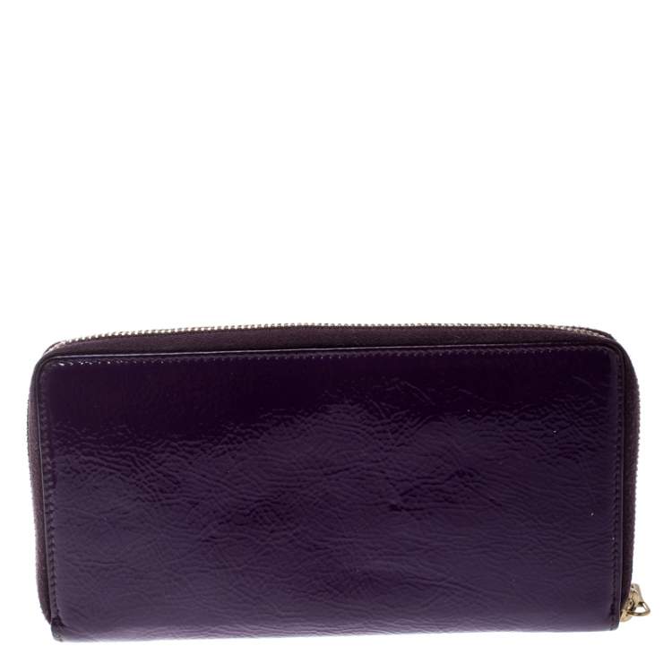 Pre Owned Yves Saint Laurent Purple Patent Leather Belle de Jour Zip Around Wallet
