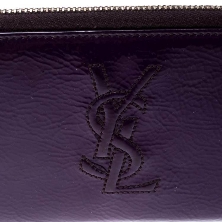 Pre Owned Yves Saint Laurent Purple Patent Leather Belle de Jour Zip Around Wallet