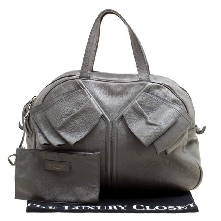 Pre Owned Yves Saint Laurent Grey Leather Large Obi Bowler Bag