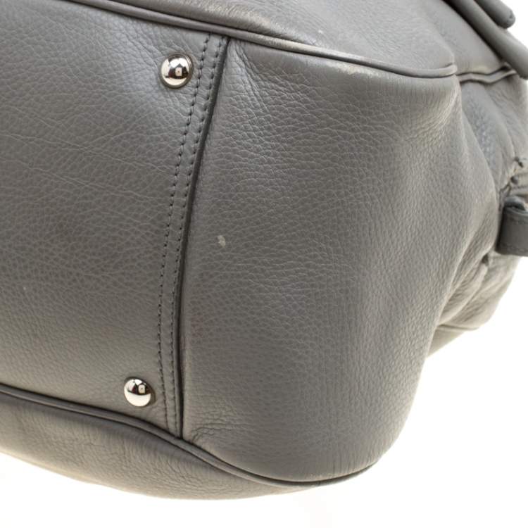 Pre Owned Yves Saint Laurent Grey Leather Large Obi Bowler Bag