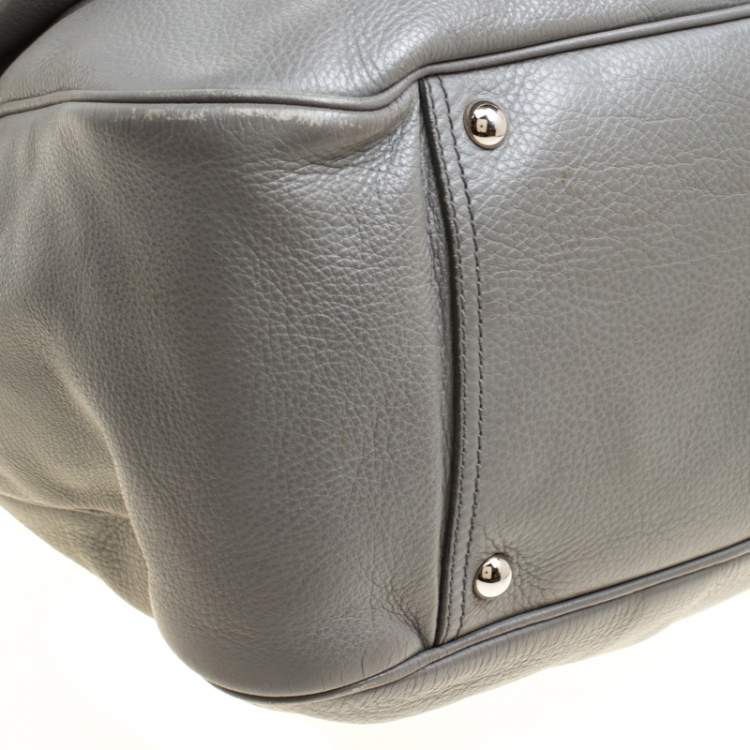 Pre Owned Yves Saint Laurent Grey Leather Large Obi Bowler Bag