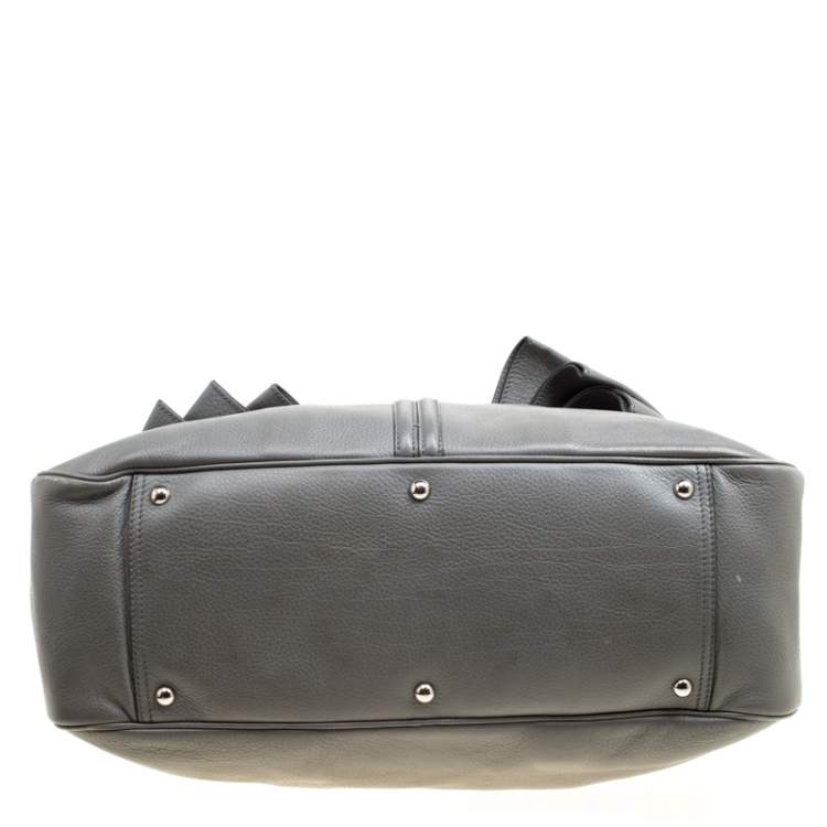 Pre Owned Yves Saint Laurent Grey Leather Large Obi Bowler Bag