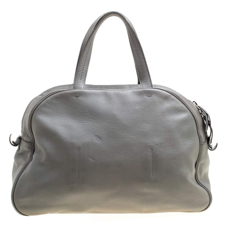 Pre Owned Yves Saint Laurent Grey Leather Large Obi Bowler Bag