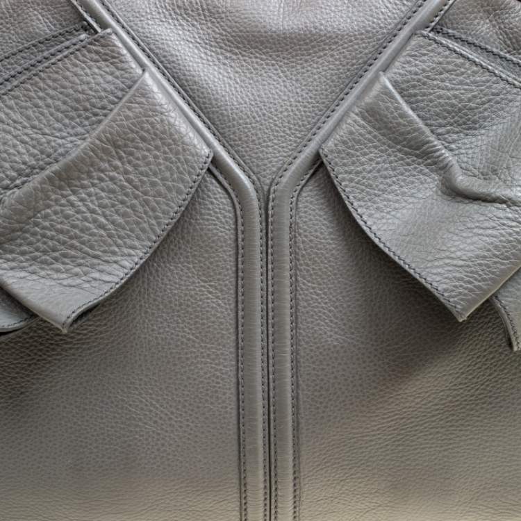 Pre Owned Yves Saint Laurent Grey Leather Large Obi Bowler Bag