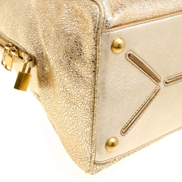 Pre Owned Yves Saint Laurent Gold Leather Medium Majorelle Tote