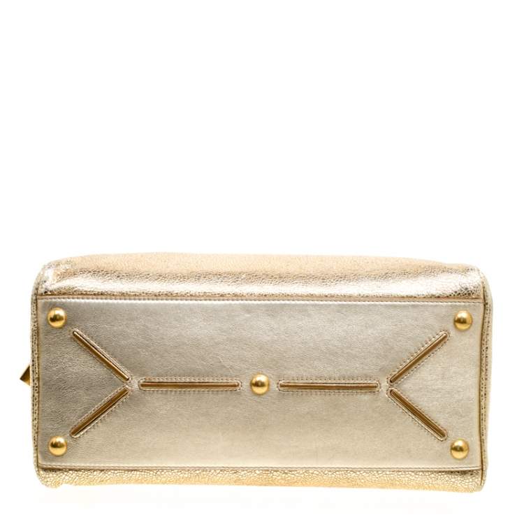 Pre Owned Yves Saint Laurent Gold Leather Medium Majorelle Tote