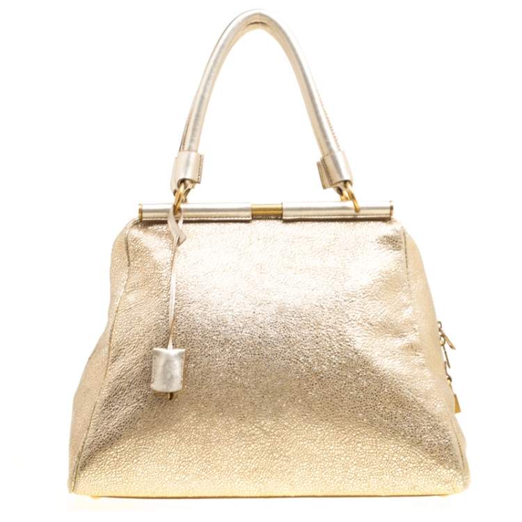 Pre Owned Yves Saint Laurent Gold Leather Medium Majorelle Tote