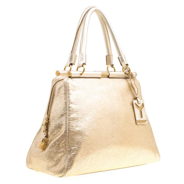 Pre Owned Yves Saint Laurent Gold Leather Medium Majorelle Tote