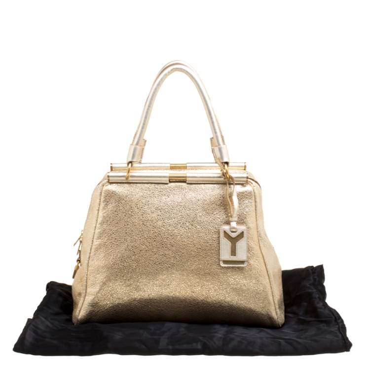 Pre Owned Yves Saint Laurent Gold Leather Medium Majorelle Tote