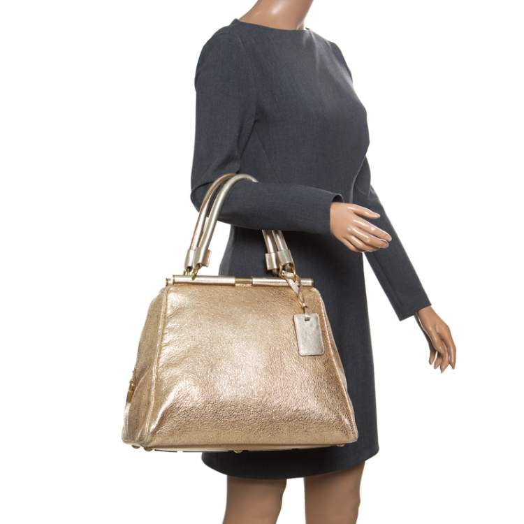 Pre Owned Yves Saint Laurent Gold Leather Medium Majorelle Tote