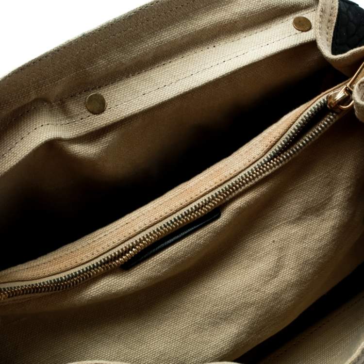 Pre Owned Saint Laurent Tri Color Leather and Canvas Muse Two Satchel