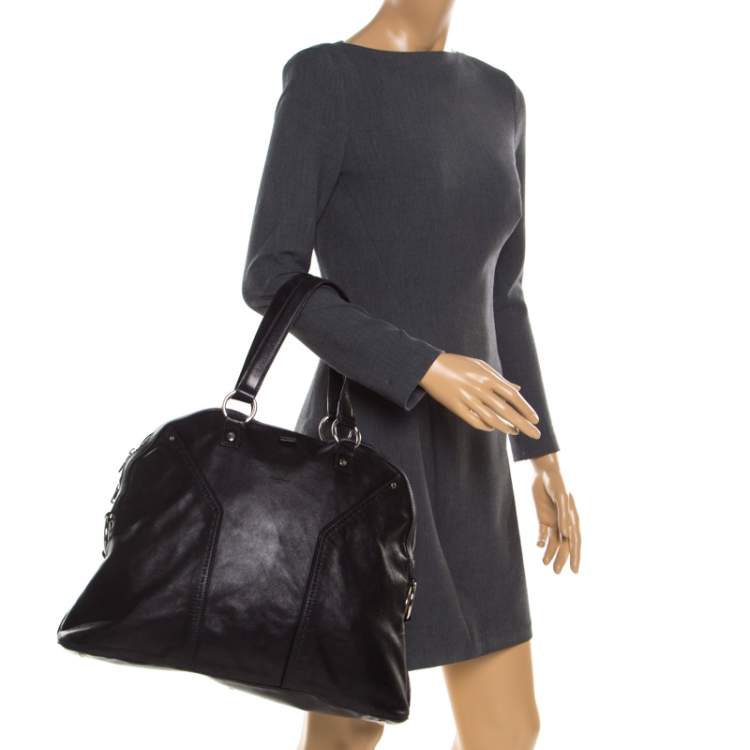Pre Owned Saint Laurent Black Leather Oversized Muse Satchel