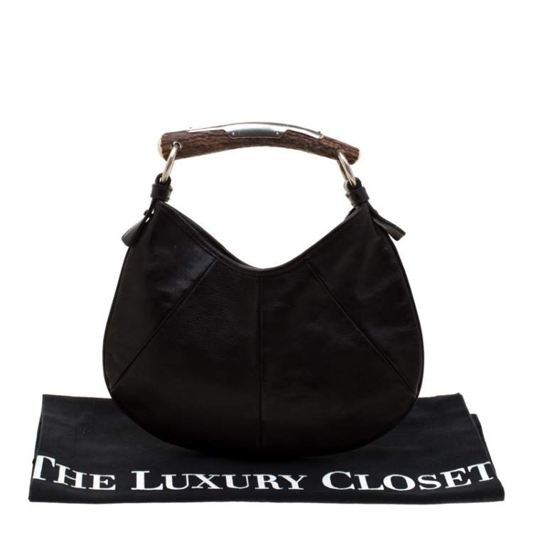 Pre Owned Yves Saint Laurent Dark Brown Leather Mombasa Horn Hobo