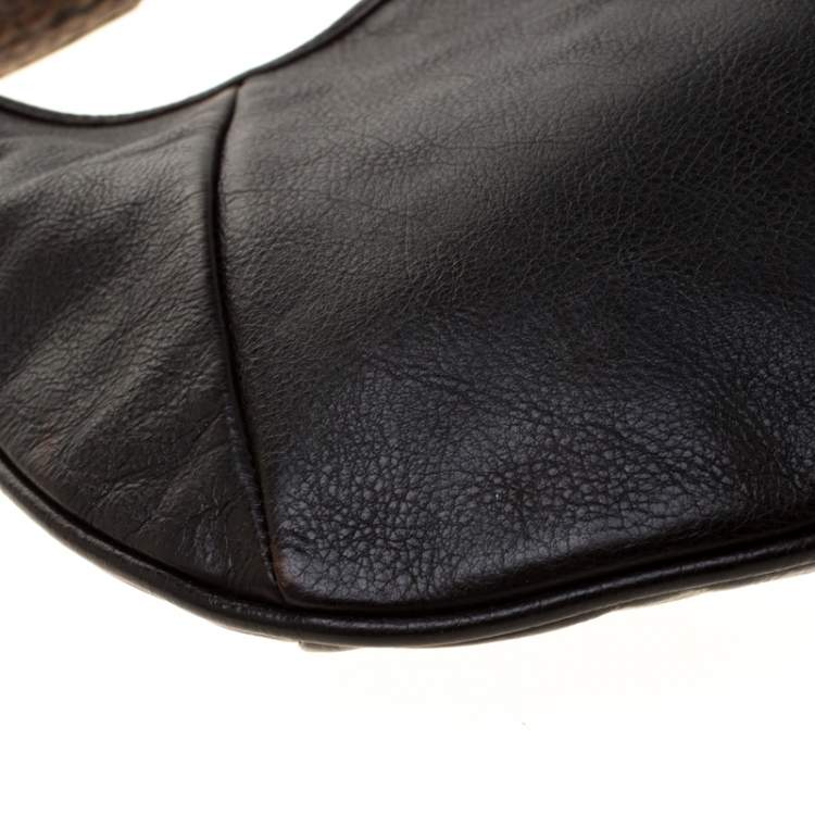 Pre Owned Yves Saint Laurent Dark Brown Leather Mombasa Horn Hobo