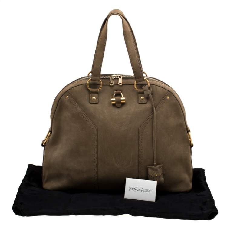Pre Owned Saint Laurent Mossy Green Suede Oversized Muse Bag