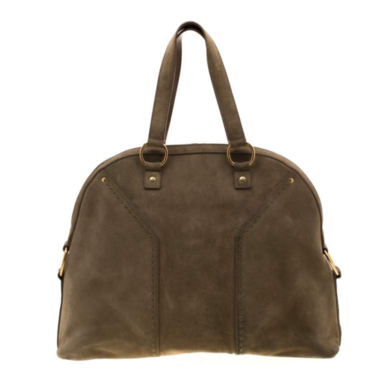 Pre Owned Saint Laurent Mossy Green Suede Oversized Muse Bag