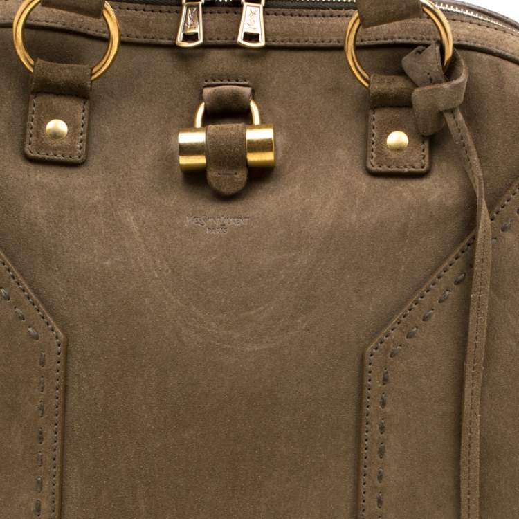 Pre Owned Saint Laurent Mossy Green Suede Oversized Muse Bag