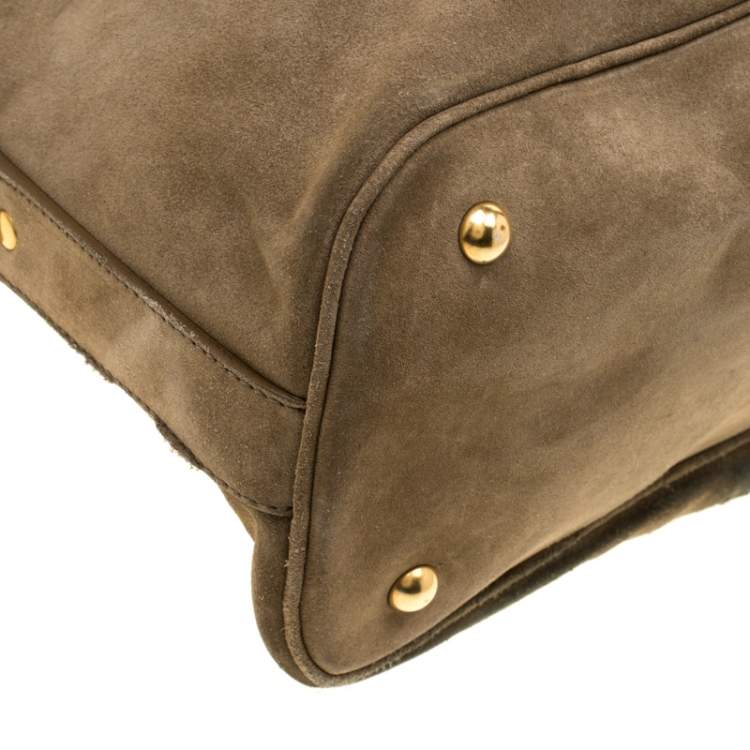 Pre Owned Saint Laurent Mossy Green Suede Oversized Muse Bag