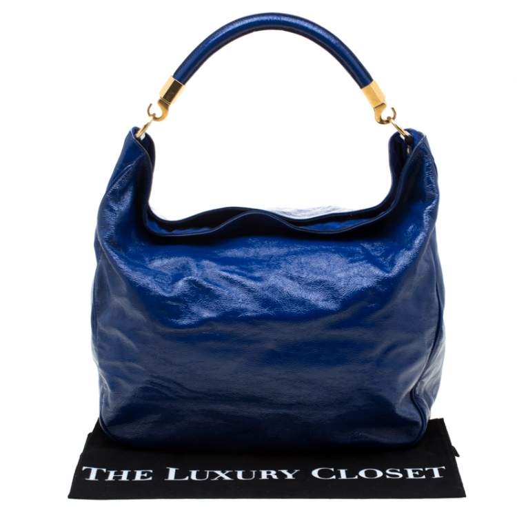 Pre Owned Yves Saint Laurent Royal Blue Patent Leather Roady Hobo