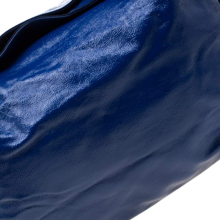 Pre Owned Yves Saint Laurent Royal Blue Patent Leather Roady Hobo