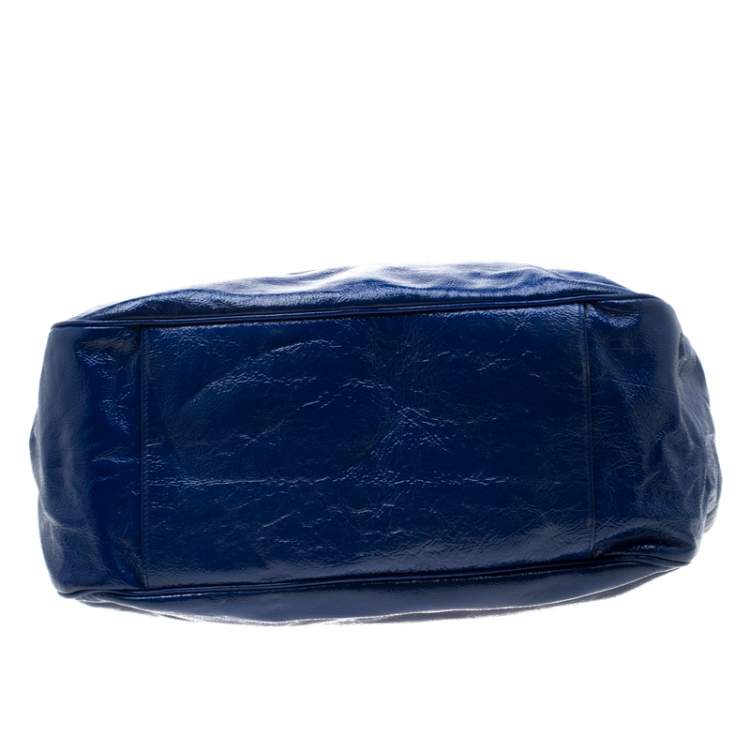 Pre Owned Yves Saint Laurent Royal Blue Patent Leather Roady Hobo