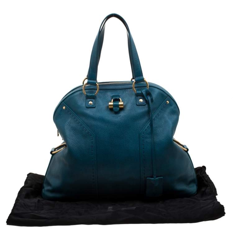 Pre Owned Saint Laurent Green Leather Oversized Muse Bag