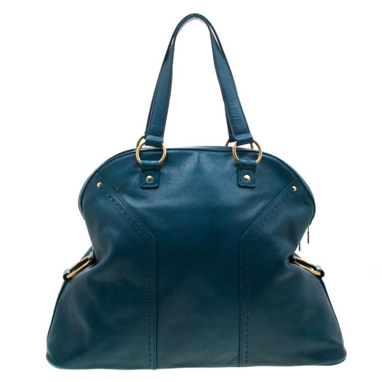 Pre Owned Saint Laurent Green Leather Oversized Muse Bag