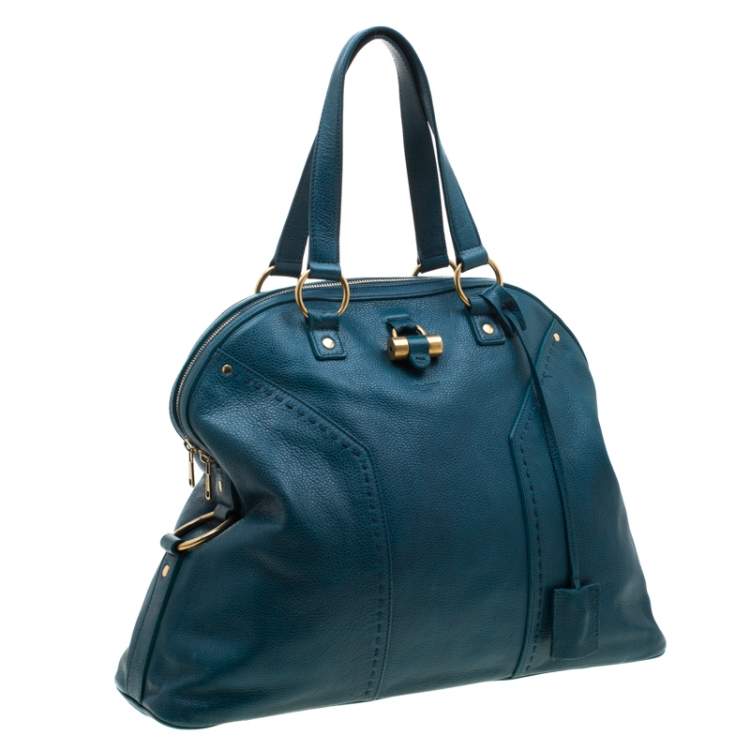 Pre Owned Saint Laurent Green Leather Oversized Muse Bag