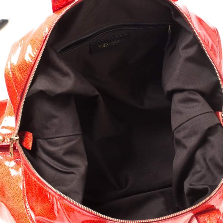 Pre Owned Saint Laurent Paris Red Orange Patent Leather Medium Easy Y Bag