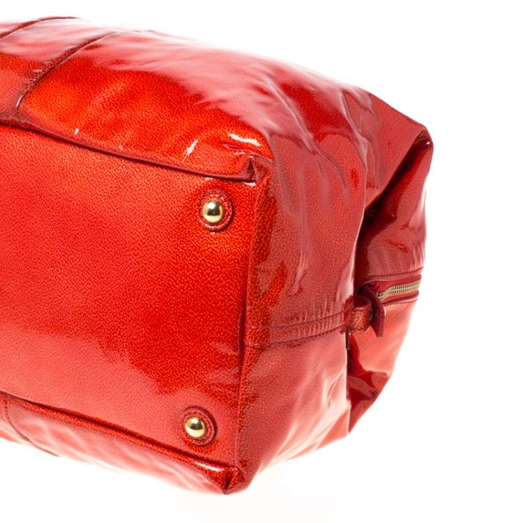 Pre Owned Saint Laurent Paris Red Orange Patent Leather Medium Easy Y Bag