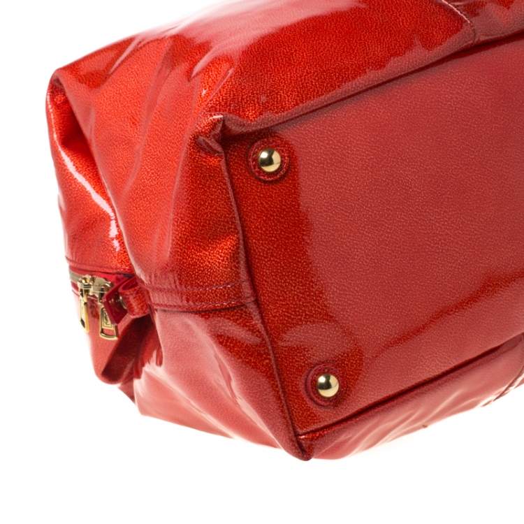 Pre Owned Saint Laurent Paris Red Orange Patent Leather Medium Easy Y Bag