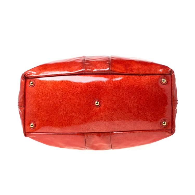 Pre Owned Saint Laurent Paris Red Orange Patent Leather Medium Easy Y Bag
