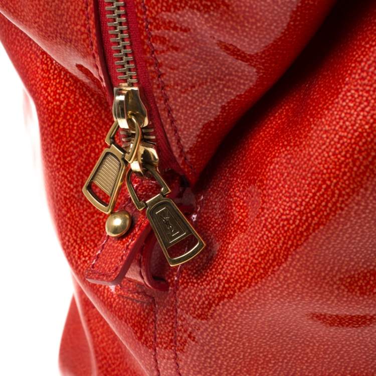 Pre Owned Saint Laurent Paris Red Orange Patent Leather Medium Easy Y Bag
