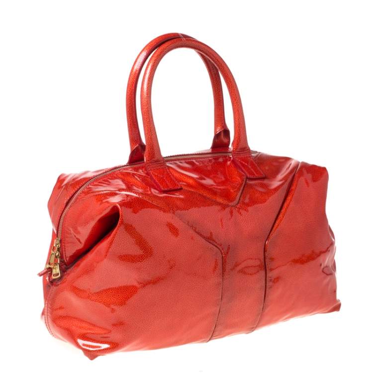 Pre Owned Saint Laurent Paris Red Orange Patent Leather Medium Easy Y Bag