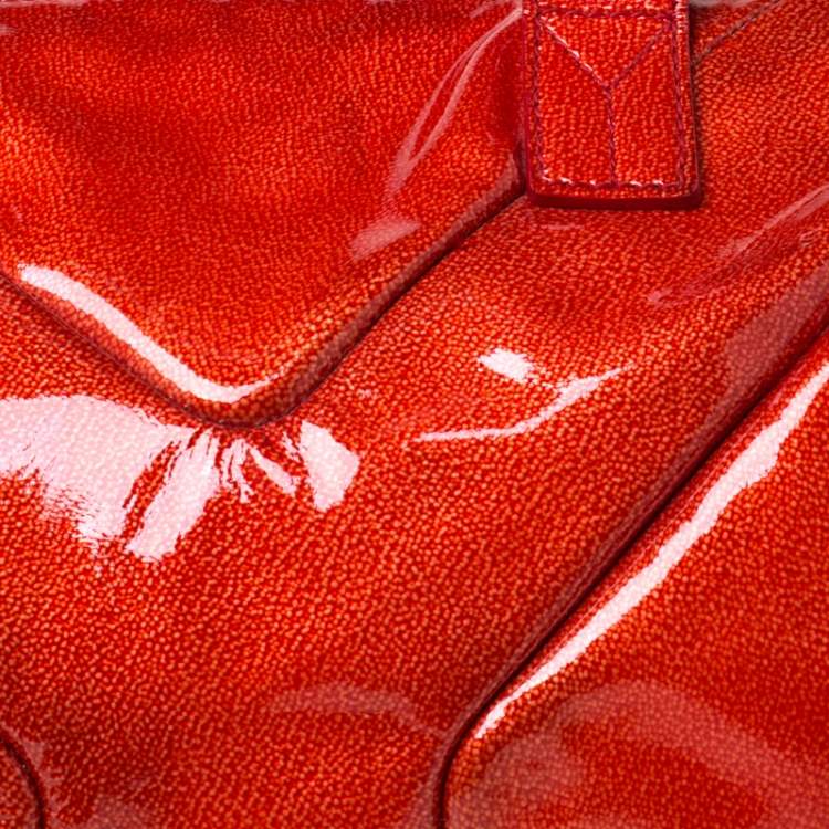 Pre Owned Saint Laurent Paris Red Orange Patent Leather Medium Easy Y Bag