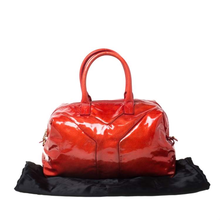 Pre Owned Saint Laurent Paris Red Orange Patent Leather Medium Easy Y Bag