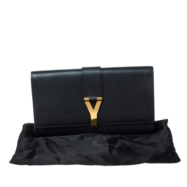 Pre Owned Saint Laurent Black Leather Large Chyc Clutch