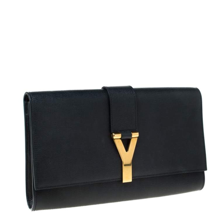 Pre Owned Saint Laurent Black Leather Large Chyc Clutch