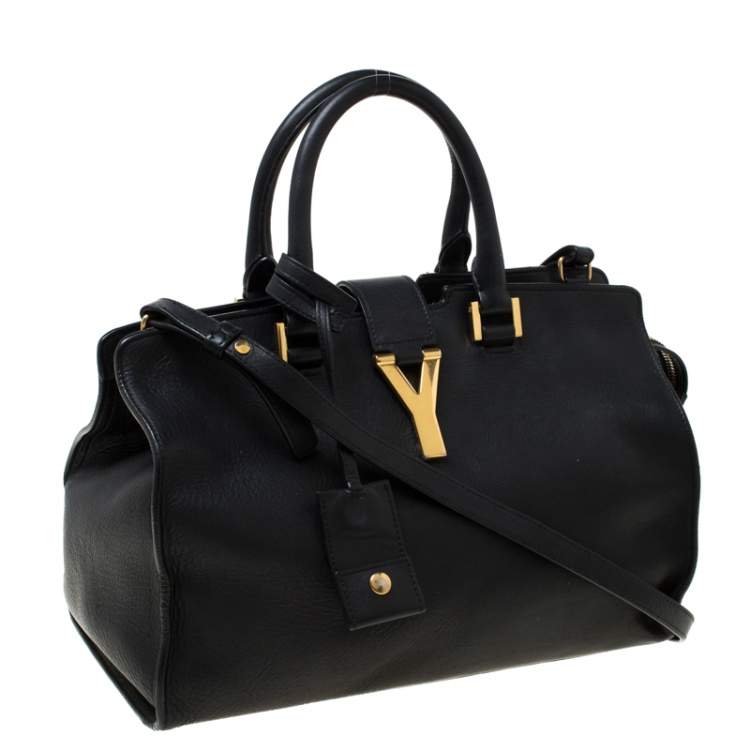 Pre Owned Saint Laurent Paris Black Leather Small Cabas Chyc Tote