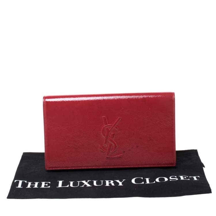 Pre Owned Yves Saint Laurent Red Patent Leather Belle De Jour Flap Clutch
