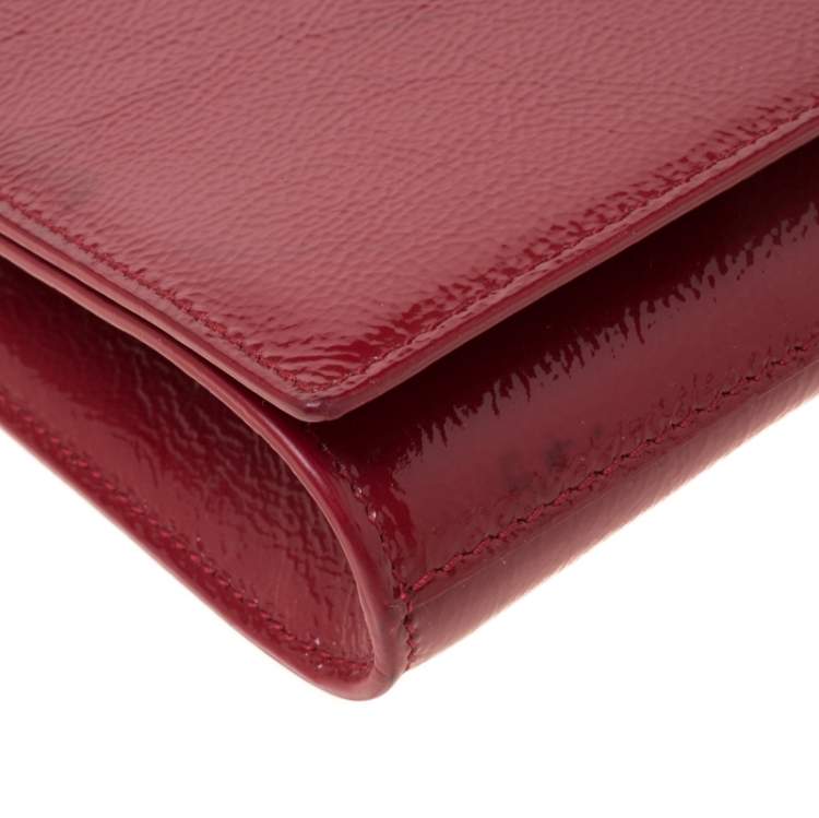 Pre Owned Yves Saint Laurent Red Patent Leather Belle De Jour Flap Clutch