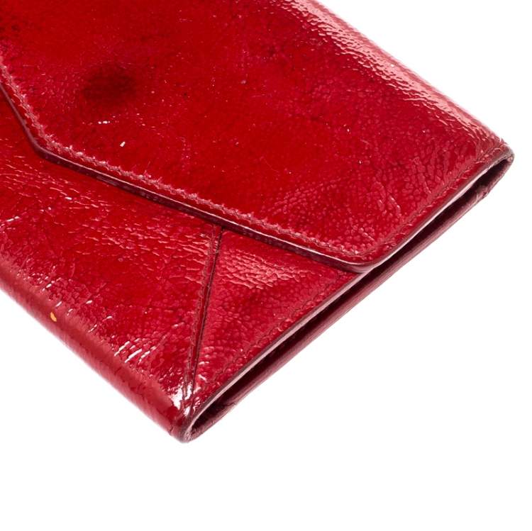 Pre Owned Saint Laurent Paris Red Leather Small Envelope Wallet